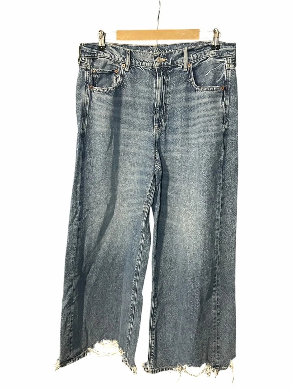 American Eagle Super High Rise Baggy Wide Leg Jeans Blue Size 14 Xtra Short